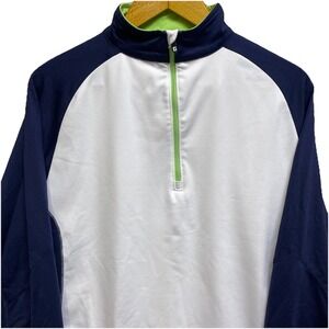 FOOTJOY FJ Mens M White Blue Colorblock 1/4 Zip Pullover Performance Nylon Blend